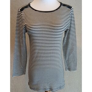 J. Crew Perfect Fit Striped Boat Neck Top Charcoal Gray White Size M NWOT